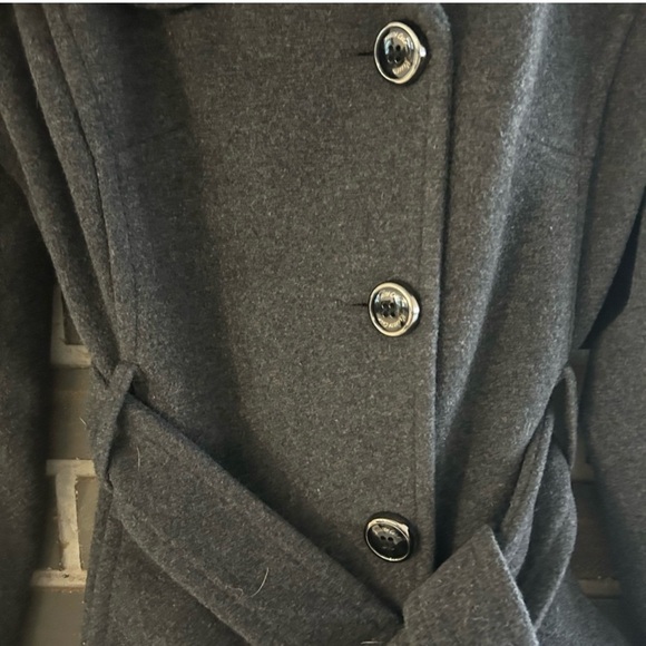 Kenneth Cole Black Wool Blend Coat Wide Collar Belted Waist - Picture 6 of 10